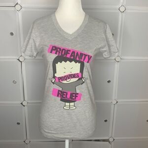 Angry Little Girls Profanity Provides Relief Short Sleeve V Neck Tee Size Small